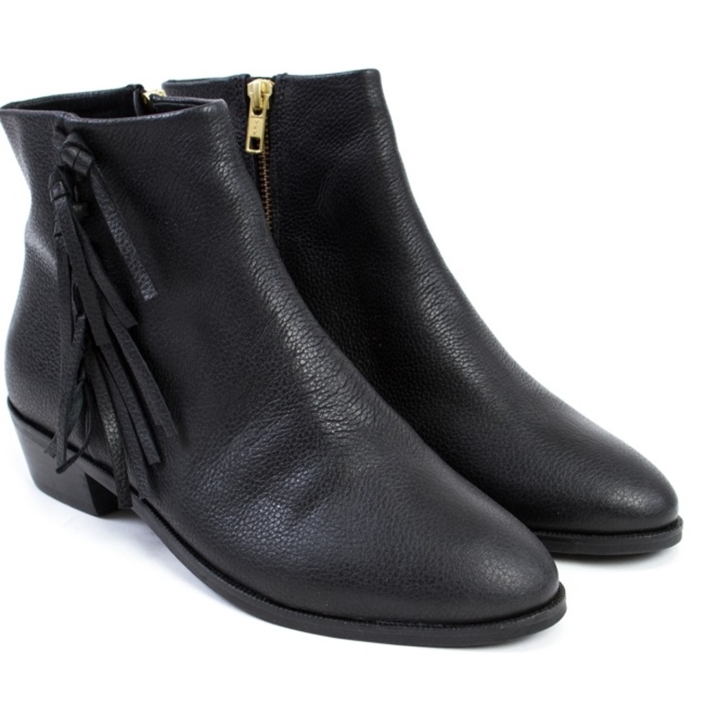 Moss Copenhagen Black Leather Tassel Ankle Booties